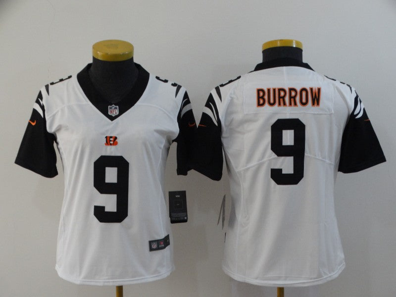 Custom Women Bengals 9 Joe Burrow Black Women 2020 NFL Draft First Round Pick Color Rush Limited Jersey