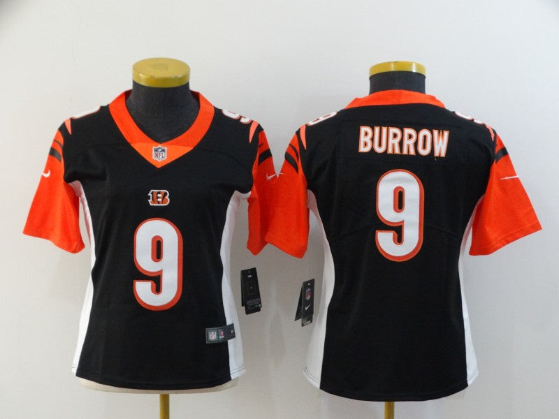 Custom Women Bengals 9 Joe Burrow Black Women 2020 NFL Draft First Round Pick Vapor Untouchable Limited Jersey