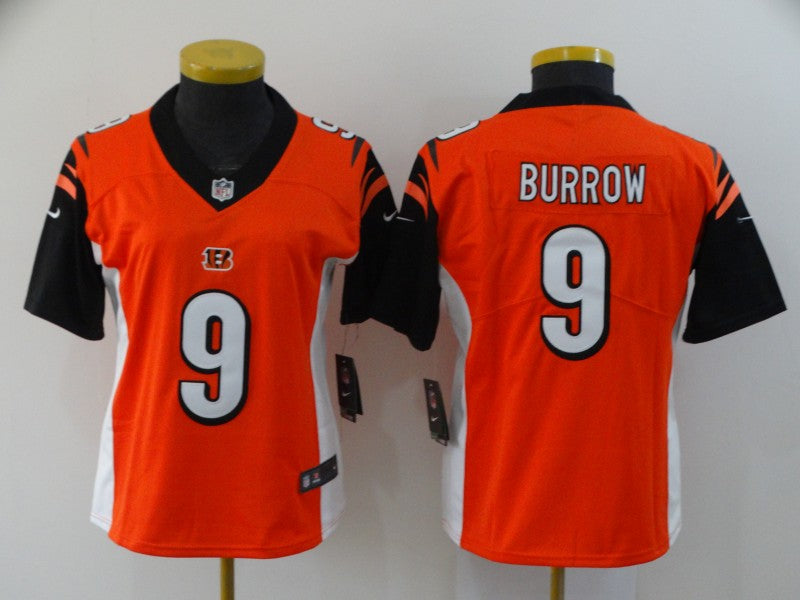 Custom Women Bengals 9 Joe Burrow Orange Women 2020 NFL Draft First Round Pick Vapor Untouchable Limited Jersey