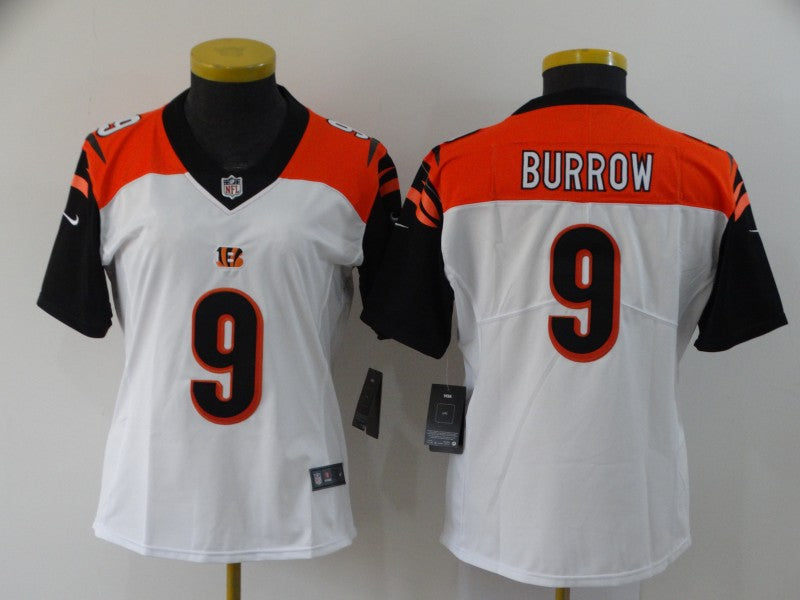 Custom Women Bengals 9 Joe Burrow White Women 2020 NFL Draft First Round Pick Vapor Untouchable Limited Jersey