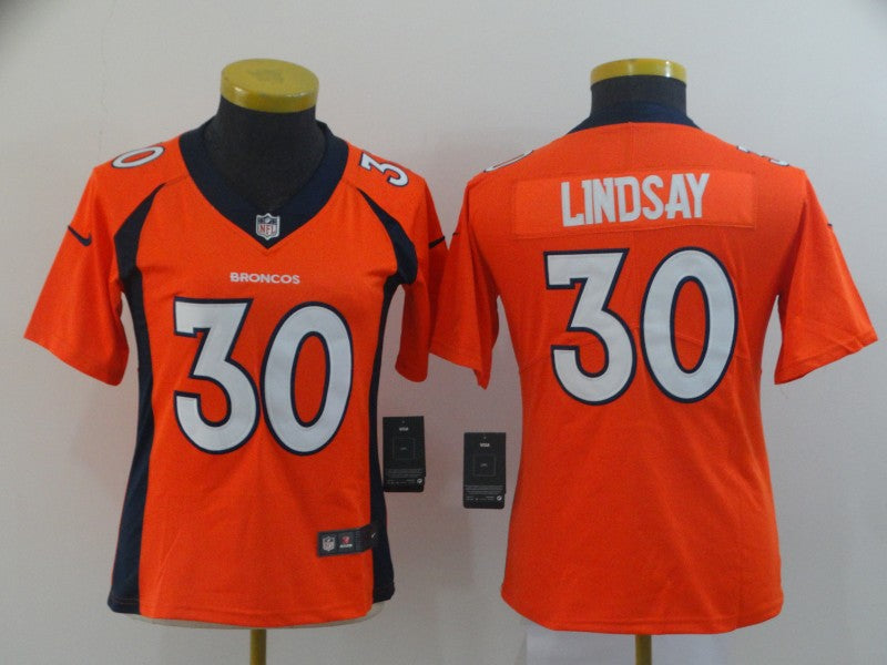Custom Women Broncos 30 Phillip Lindsay Orange Women Vapor Untouchable Limited Jersey