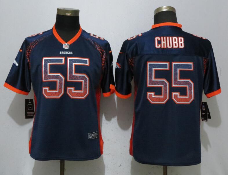 Custom Women Broncos 55 Bradley Chubb Navy Women Drift Fashion Jersey