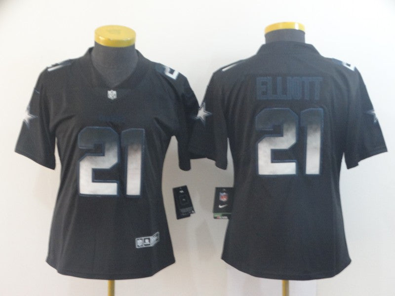 Custom Women Cowboys 21 Ezekiel Elliott Black Arch Smoke Women Vapor Untouchable Limited Jersey