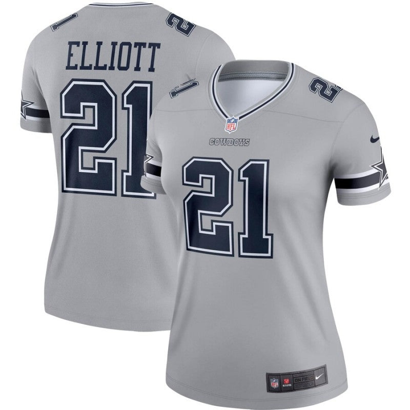 Custom Women Cowboys 21 Ezekiel Elliott Gray Women Inverted Legend Jersey