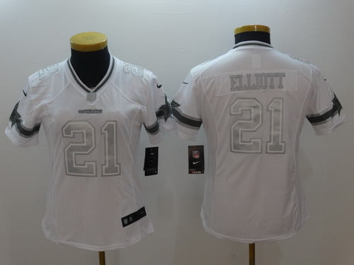 Custom Women Cowboys 21 Ezekiel Elliott White Women Platinum Limited Jersey