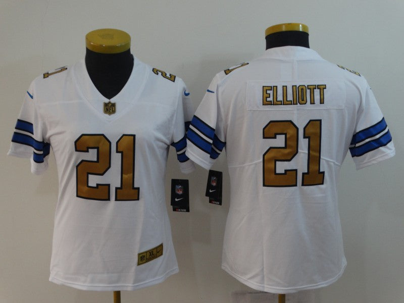 Custom Women Cowboys 21 Ezkiel Elliott White Women Gold Vapor Untouchable Limited Jersey