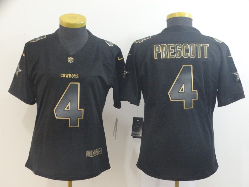Custom Women Cowboys 4 Dak Prescott Black Gold Women Vapor Untouchable Limited Jersey