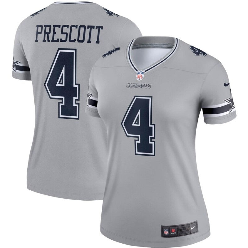 Custom Women Cowboys 4 Dak Prescott Gray Women Inverted Legend Jersey
