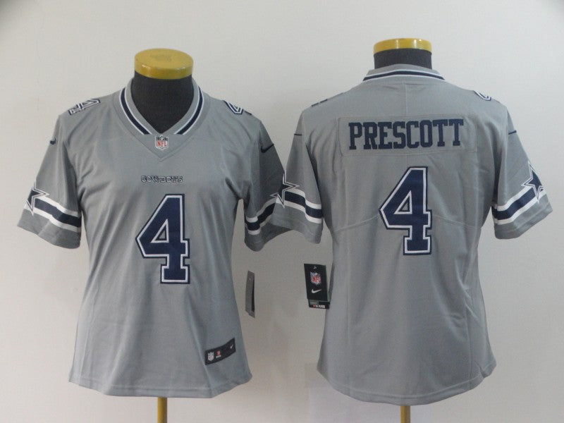 Custom Women Cowboys 4 Dak Prescott Gray Women Inverted Legend Limited Jersey
