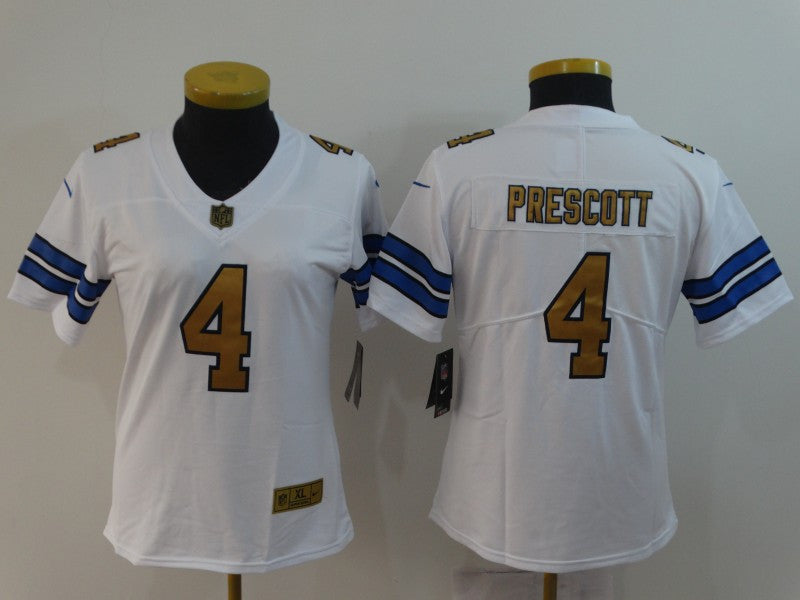 Custom Women Cowboys 4 Dak Prescott White Women Gold Vapor Untouchable Limited Jersey
