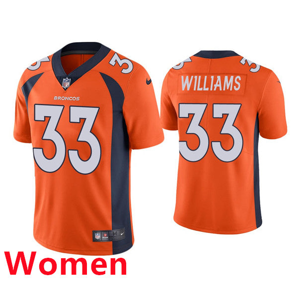 Custom Women Denver Broncos #33 Javonte Williams Orange Jersey