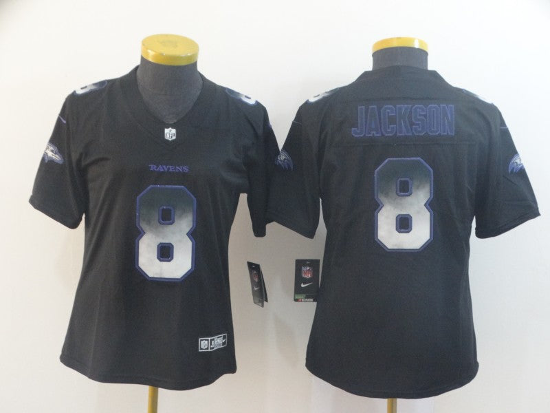 Custom Women Ravens 8 Lamar Jackson Smoke Women Vapor Untouchable Limited Jersey