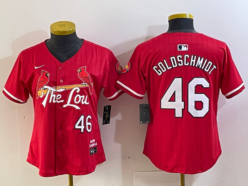 Custom Women St. Louis Cardinals #46 Paul Goldschmidt Red 2024 City Connect Stitched Baseball Jersey
