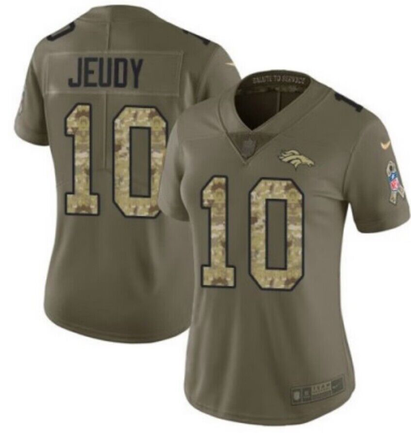 Custom Women’s Denver Broncos #10 Jerry Jeudy Olive Camo Stitched NFL Limited 2017 Salute To Service Jersey