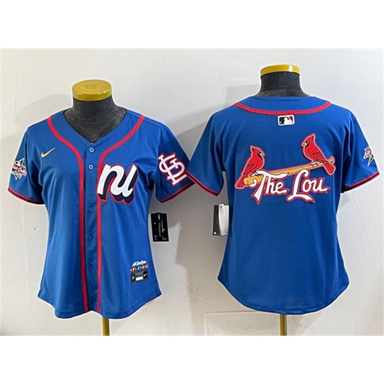 Custom Women’s National League St. Louis Cardinals Team Big Logo Blue 2025 All-Star Edition Limited Stitched Baseball Jersey(Run Small)