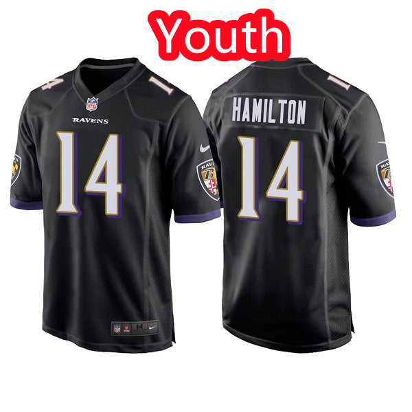 Custom Youth Baltimore Ravens #14 Kyle Hamilton Black Jersey