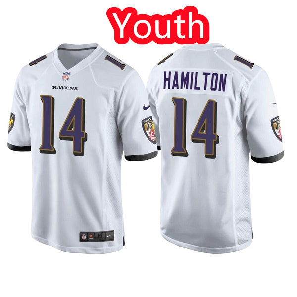 Custom Youth Baltimore Ravens #14 Kyle Hamilton White Jersey