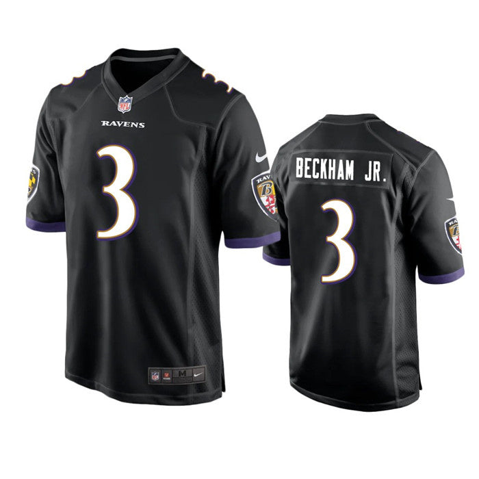 Custom Youth Baltimore Ravens #3 Odell Beckham Jr. Black Stitched Game Jersey