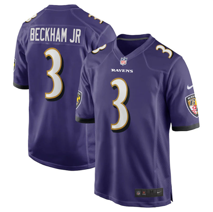 Custom Youth Baltimore Ravens #3 Odell Beckham Jr. Purple Stitched Game Jersey