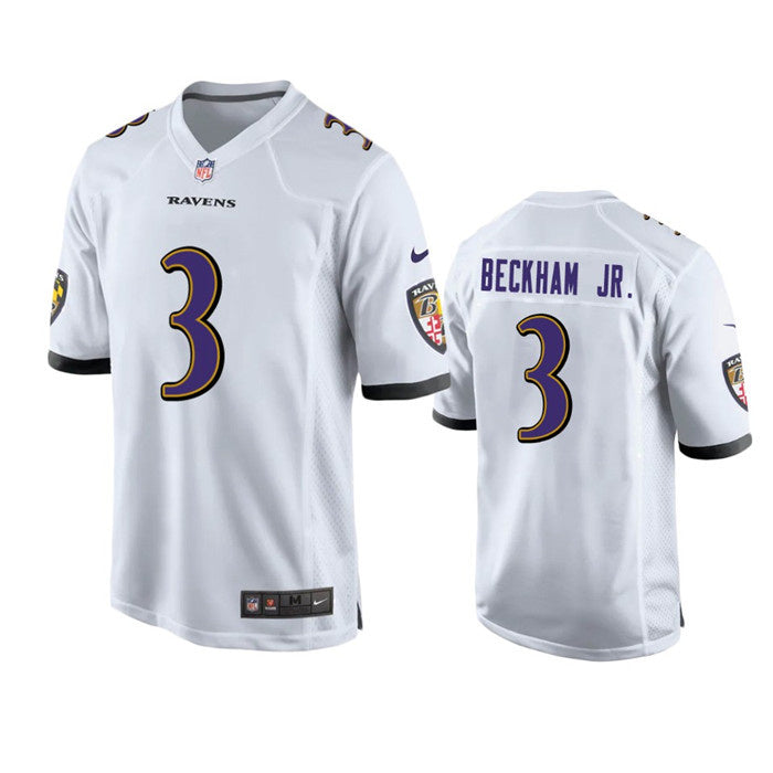 Custom Youth Baltimore Ravens #3 Odell Beckham Jr. White Stitched Game Jersey