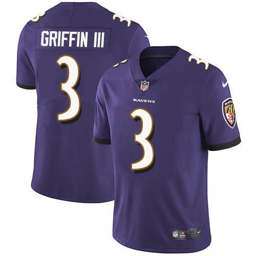 Custom Youth Baltimore Ravens #3 Robert Griffin III Vapor Untouchable Limited Purple Jersey