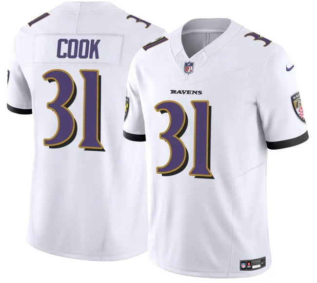 Custom Youth Baltimore Ravens #31 Dalvin Cook White 2024 F.U.S.E. Stitched Jersey