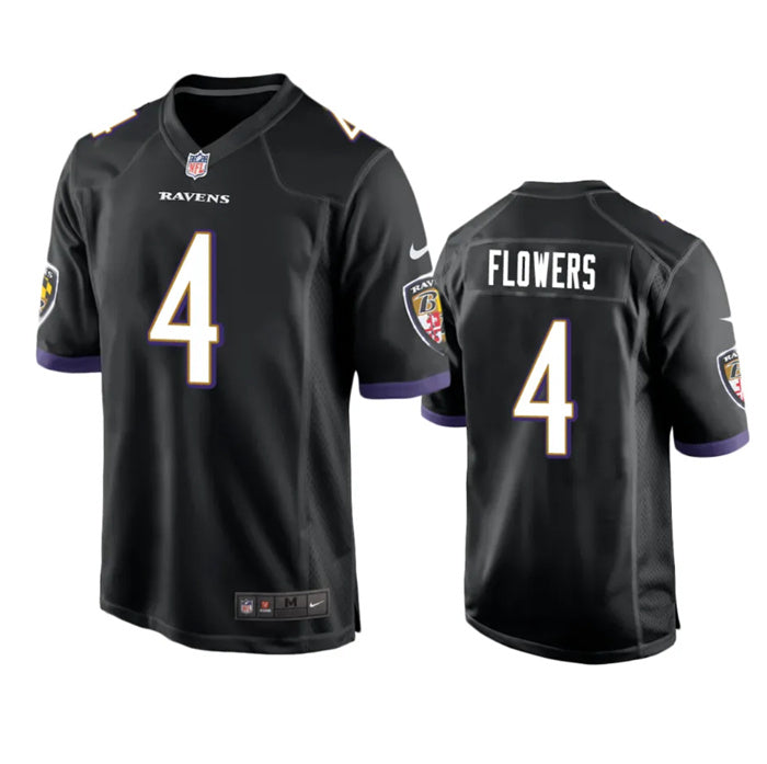 Custom Youth Baltimore Ravens #4 Zay Flowers Black Stitched Game Jersey