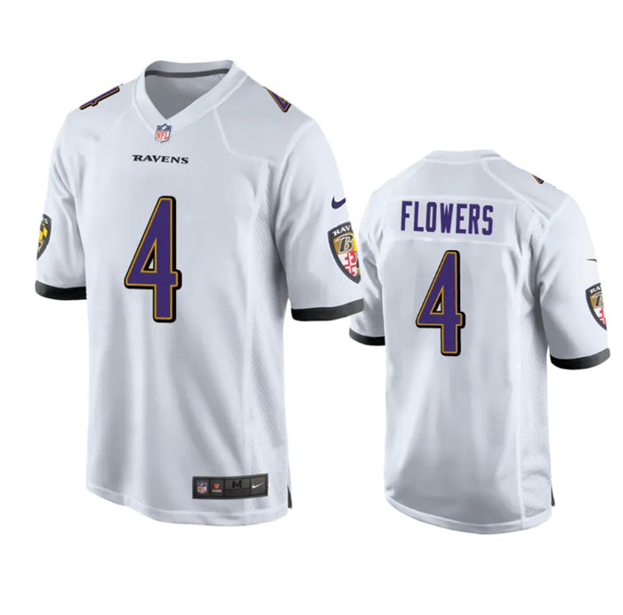 Custom Youth Baltimore Ravens #4 Zay Flowers White Stitched Game Jersey