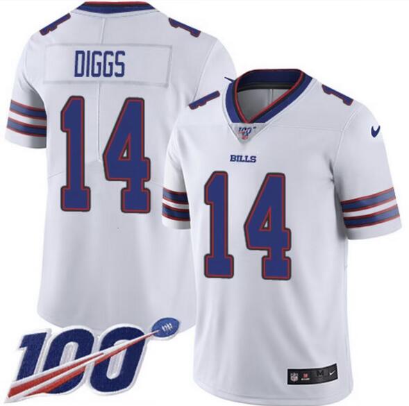 Custom Youth Buffalo Bills #14 Stefon Diggs Jersey 100th Season White Limited Football