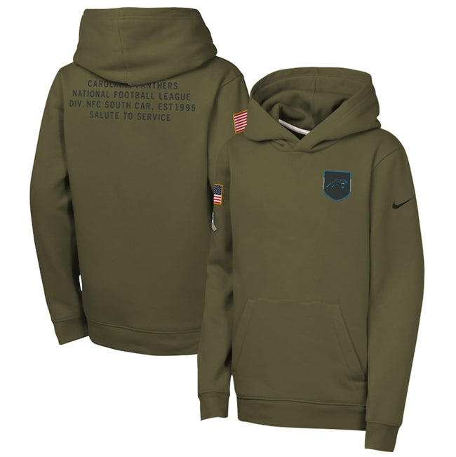 Custom Youth Carolina Panthers Olive 2025 Salute to Service Club Fleece Hoodie