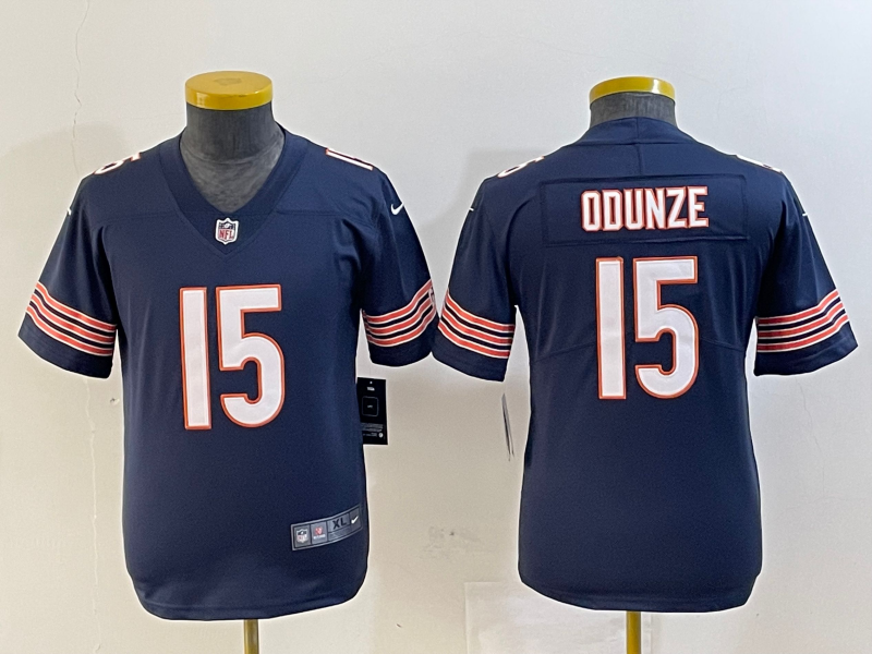 Custom Youth Chicago Bears #15 Rome Odunze Navy 2024 Draft Vapor Stitched Jersey(Run Small)1