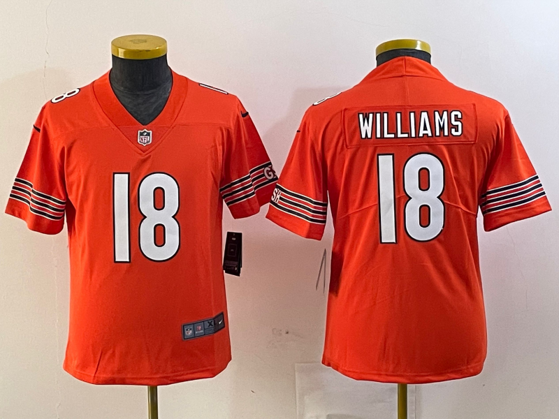 Custom Youth Chicago Bears #18 Caleb Williams Orange 2024 Draft Vapor Stitched Jersey(Run Small) 1