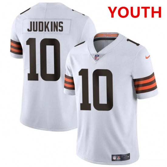 Custom Youth Cleveland Browns #10 Quinshon Judkins White 2025 Vapor Limited Football Stitched Jersey