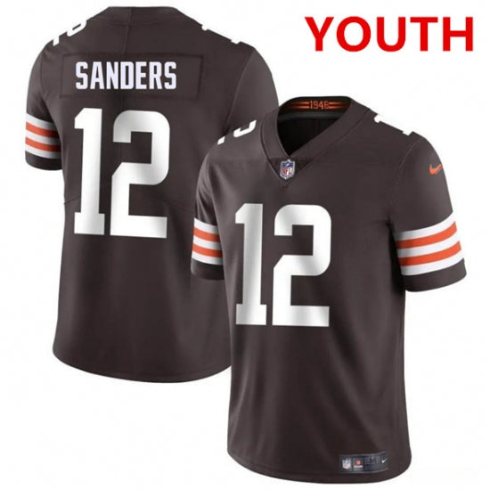 Custom Youth Cleveland Browns #12 Shedeur Sanders Brown 2025 Vapor Limited Football Stitched Jersey