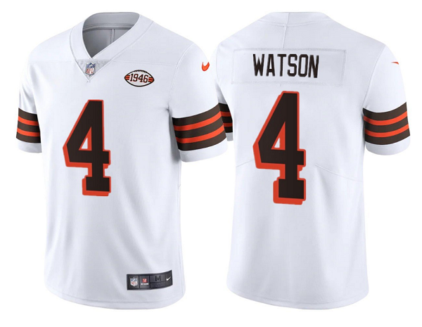 Custom Youth Cleveland Browns #4 Deshaun Watson White 1946 Collection Vapor Untouchable Limited Stitched Jersey