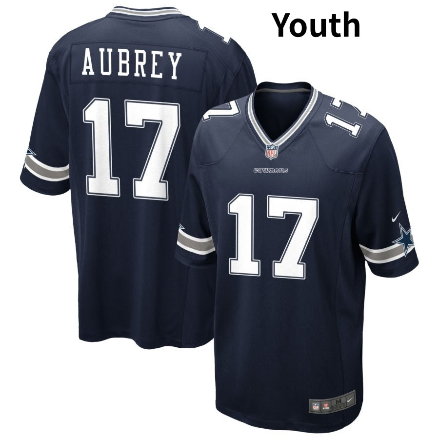 Custom Youth Dallas Cowboys #17 Brandon Aubrey Limited Navy Vapor Untouchable Jersey