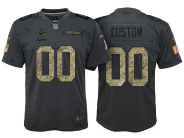 Custom Youth Dallas Cowboys Anthracite Customized Camo 2016 Salute to Service Jersey
