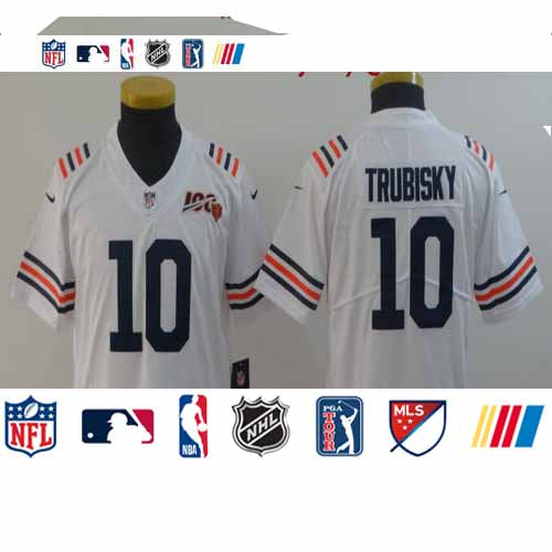 Custom Youth Bears 10 Mitchell Trubisky White Youth 2019 100th Season Alternate Classic Vapor Untouchable Limited Jersey