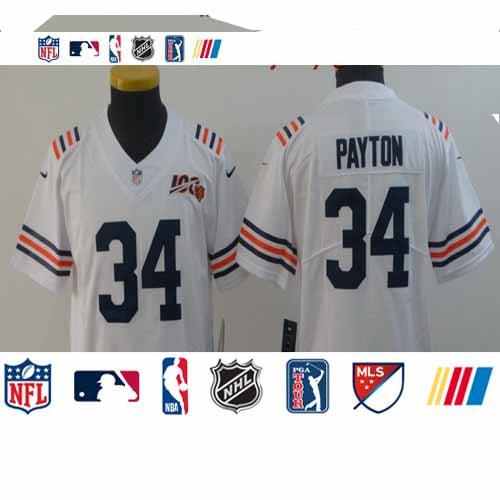 Custom Youth Bears 34 Walter Payton White Youth 2019 100th Season Alternate Classic Retired Vapor Untouchable Limited Jersey