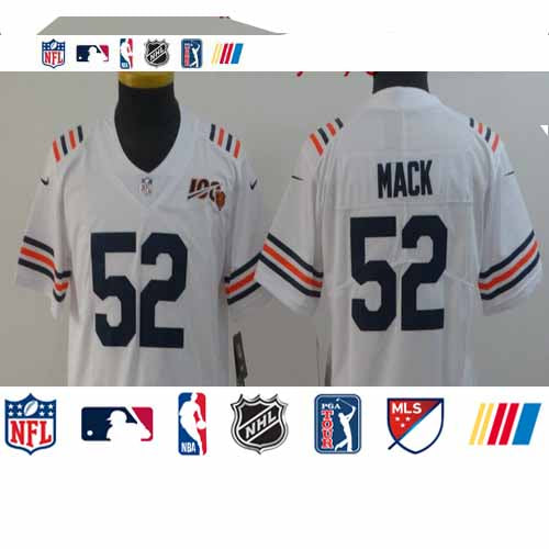 Custom Youth Bears 52 Khalil Mack White Youth 2019 100th Season Alternate Classic Vapor Untouchable Limited Jersey