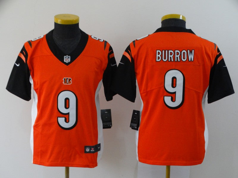 Custom Youth Bengals 9 Joe Burrow Orange Youth 2020 NFL Draft First Round Pick Vapor Untouchable Limited Jersey