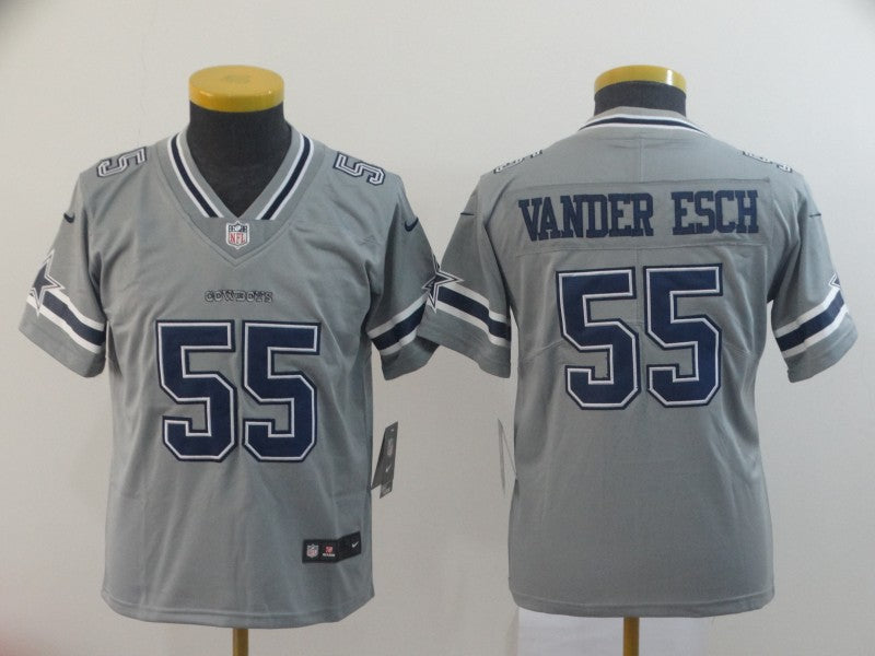 Custom Youth Cowboys 55 Leighton Vander Esch Gray Youth Inverted Legend Limited Jersey