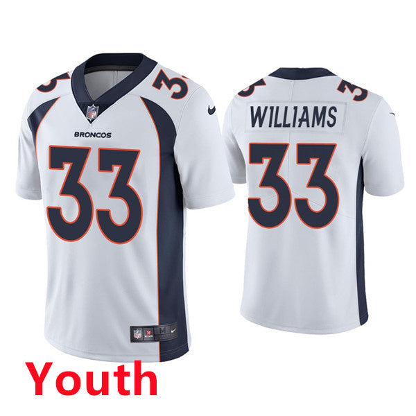 Custom Youth Denver Broncos #33 Javonte Williams White Jersey