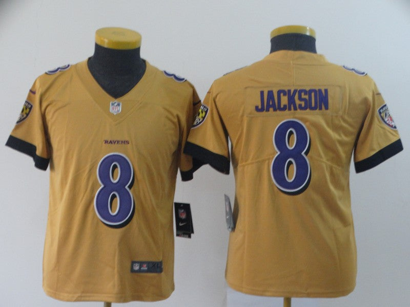Custom Youth Ravens 8 Lamar Jackson Gold Youth Inverted Legend Limited Jersey