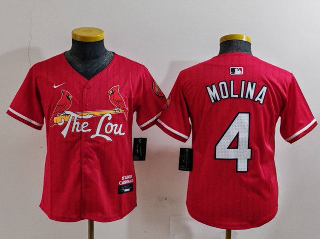 Custom Youth St. Louis Cardinals #4 Yadier Molina Red 2024 City Connect Limited Stitched Baseball Jersey