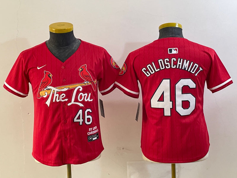 Custom Youth St. Louis Cardinals #46 Paul Goldschmidt Red 2024 City Connect Stitched Baseball Jersey
