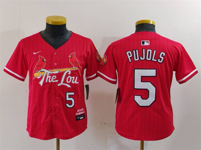 Custom Youth St. Louis Cardinals #5 Albert Pujols Red 2024 City Connect Limited Stitched Baseball Jersey