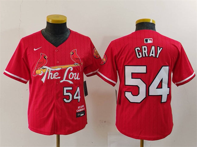 Custom Youth St. Louis Cardinals #54 Sonny Gray Red 2024 City Connect Limited Stitched Baseball Jersey