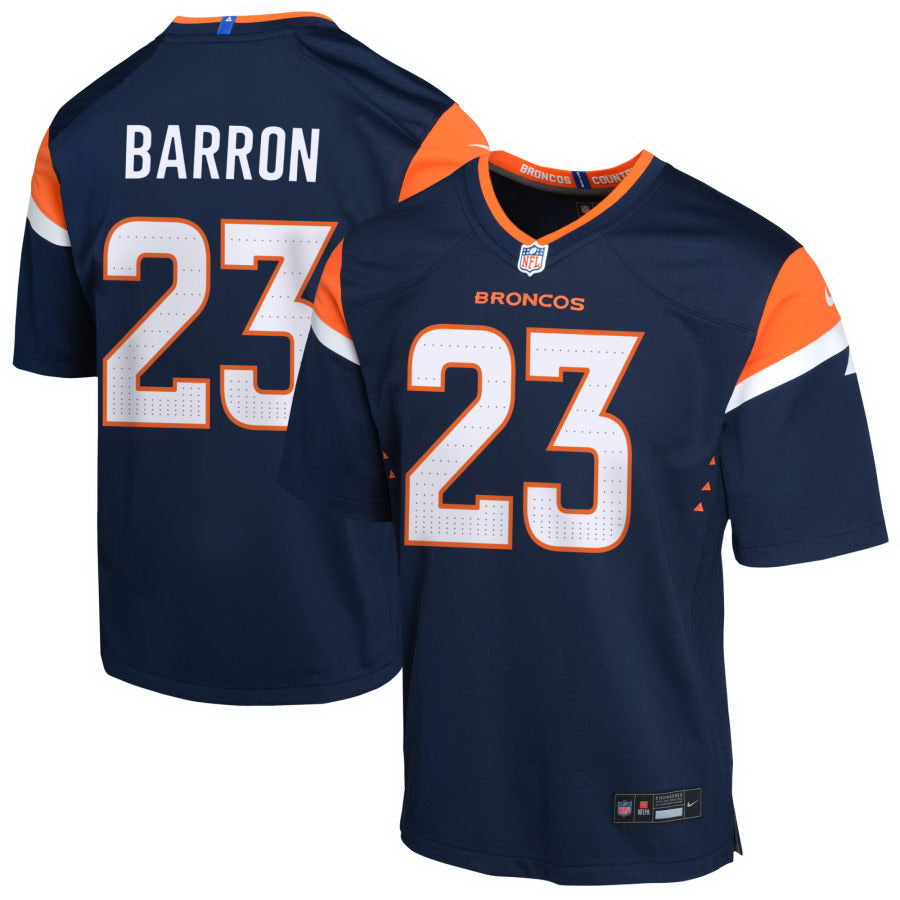 Custom Youth Denver Broncos #23 Jahdae Barron Game Jersey – Navy