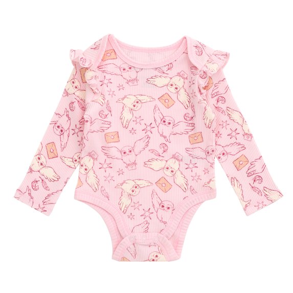 Harry Potter Hedwig Owl Ribbed Bodysuit, Jogger Pants and Headband 3 Piece Outfit Set Newborn to Infant
